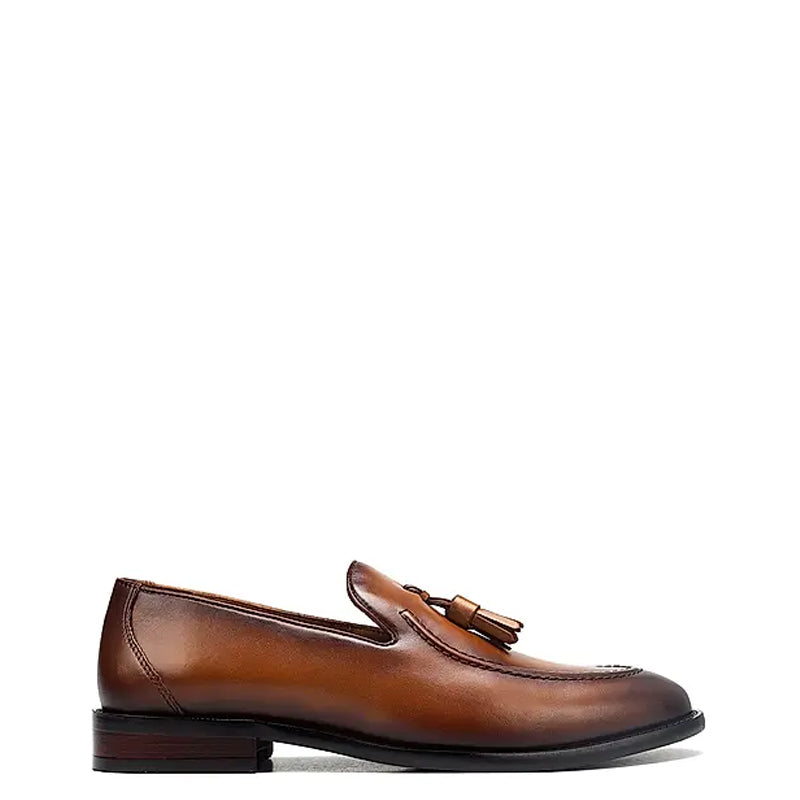 Pure Solid Leather Tassel Burgundy Loafer