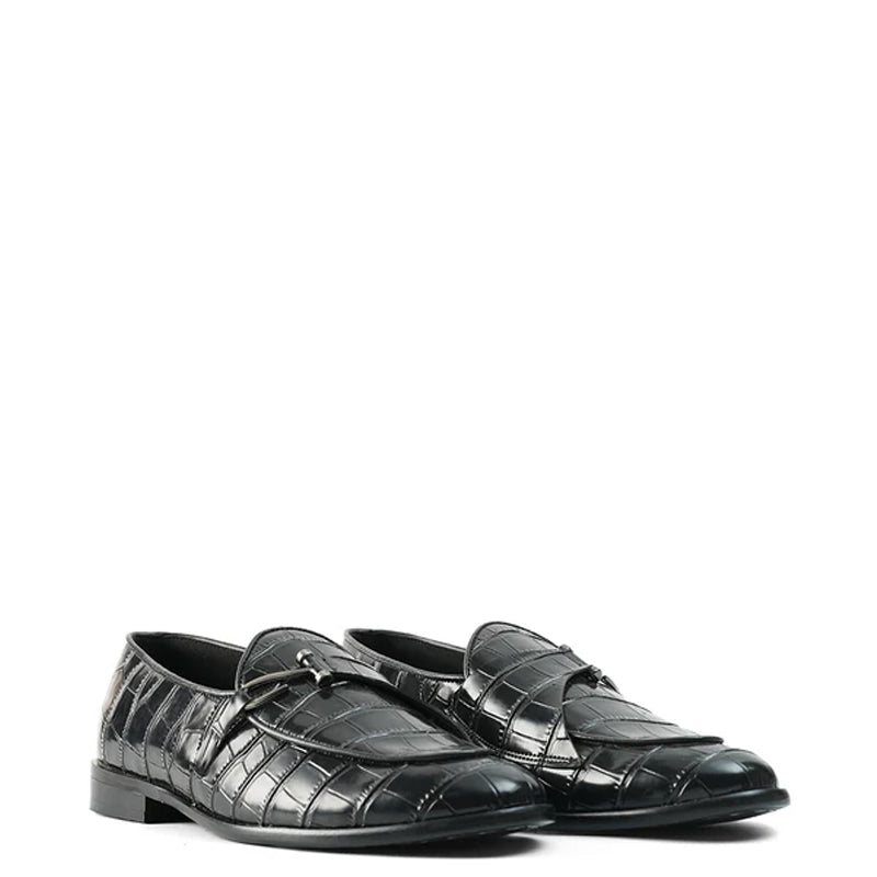 Side Hook Croco Leather Formal Grey Loafer