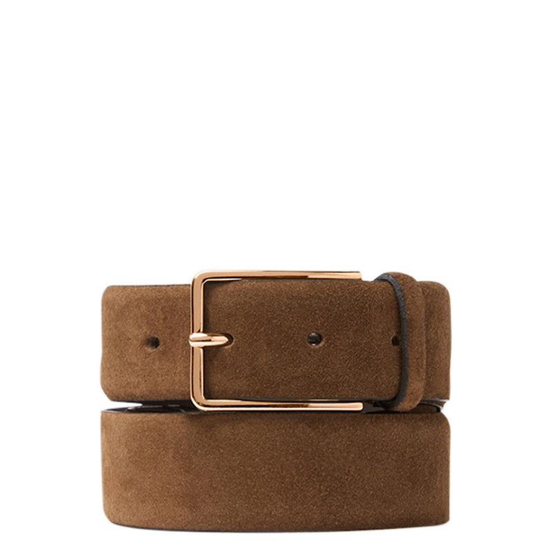 Men Suede Cognac Leather Silver Buckle Belt