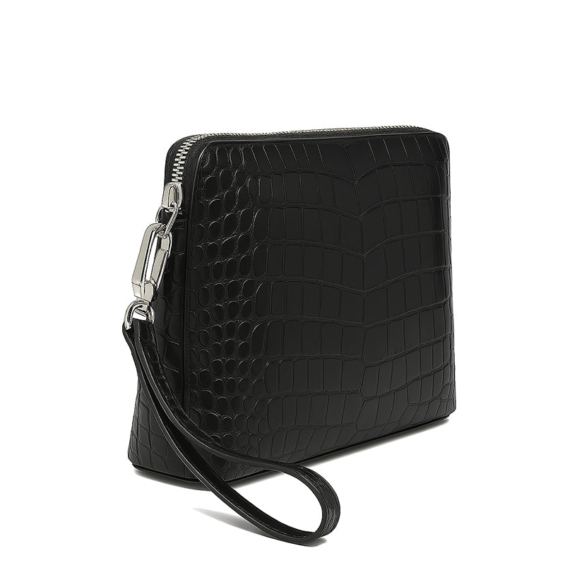 Italian Crocodile Leather Black Zipper Clutch for Men