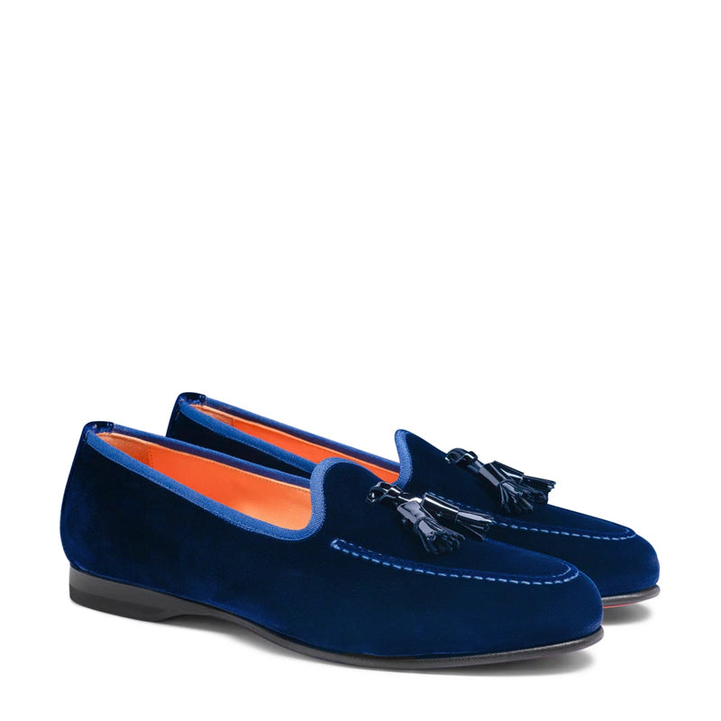 Suede Andrea Velvet Leather Tassel Blue Loafer