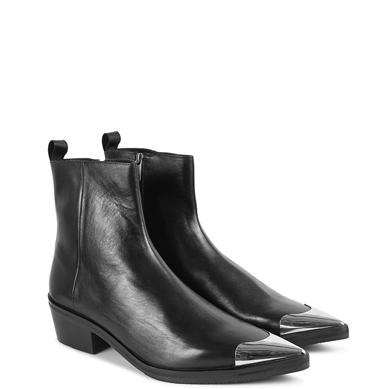 Luxury Premium Metal-Toe Leather Black Boot For Men