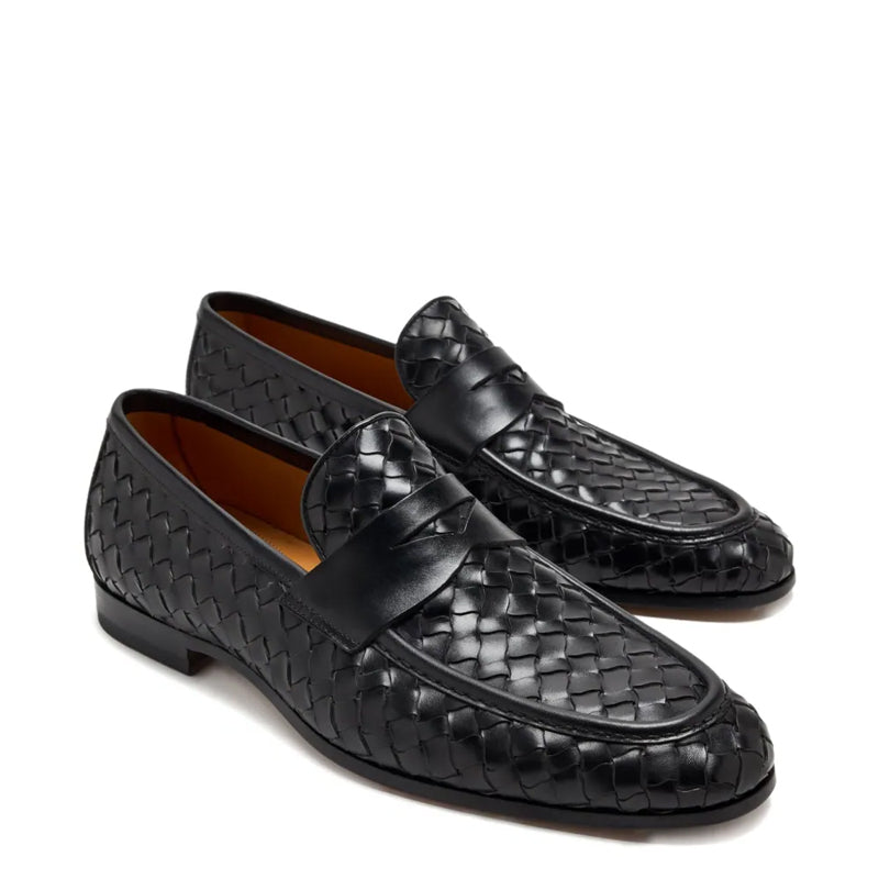 Blue Woven Texture Leather Loafer for Men