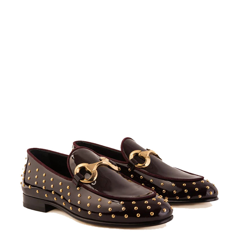 Black Spike Leather Bit Dress Loafer Men Shoe