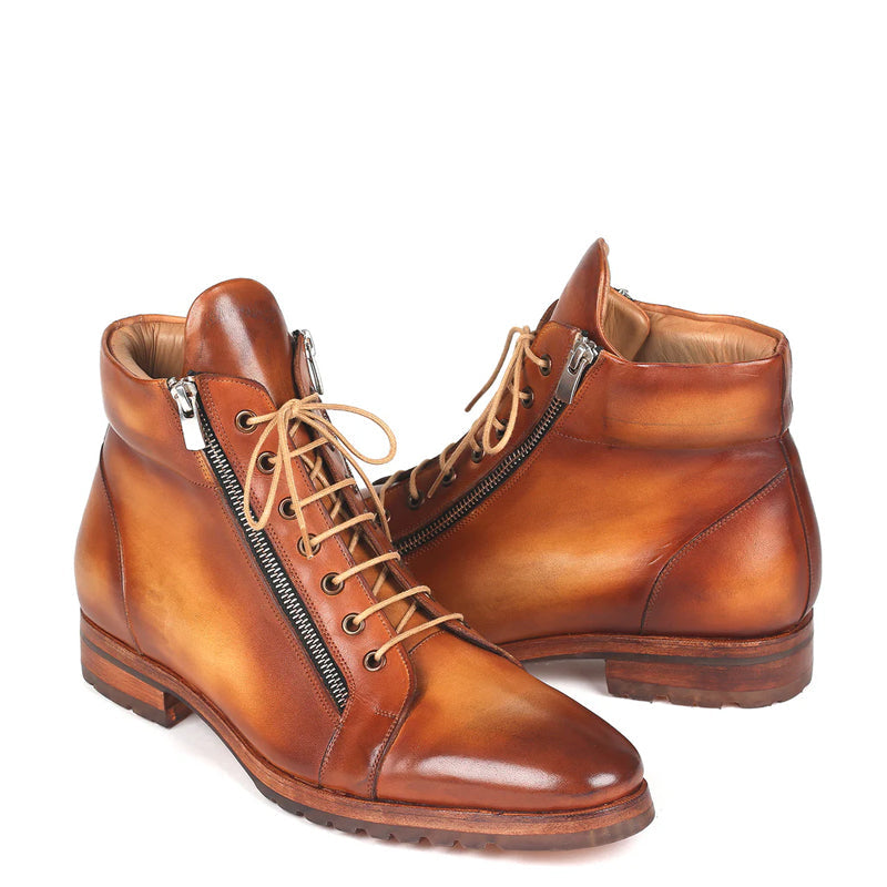 Men Custom Handmade Leather Side Zipper Ankle Boot Tan