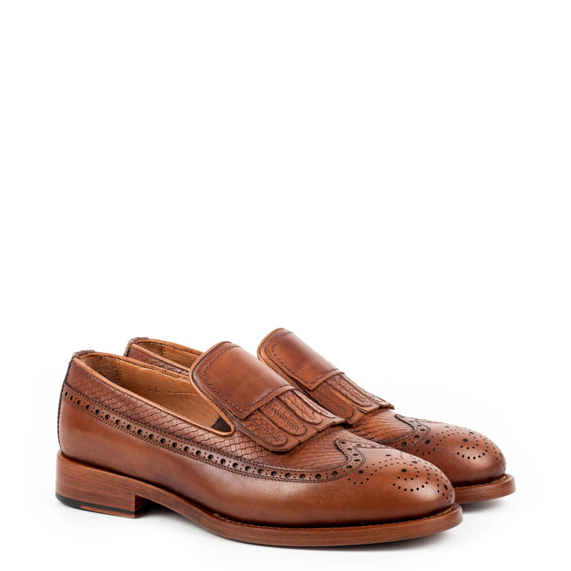 Men Premium Wingtip Leather Loafer Tan
