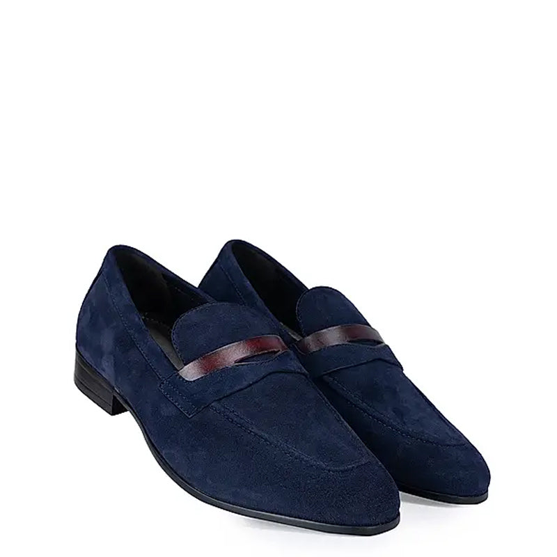 Classic Blue Suede Leather Penny Moccasins Loafer