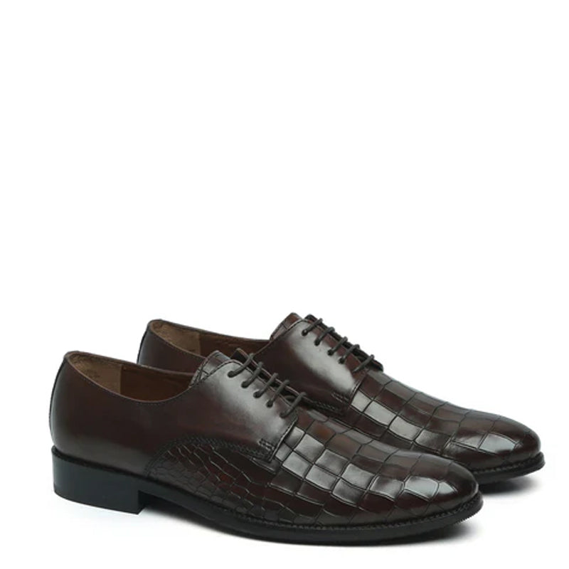 Croco Textured Formal Leather Oxford Black Shoe