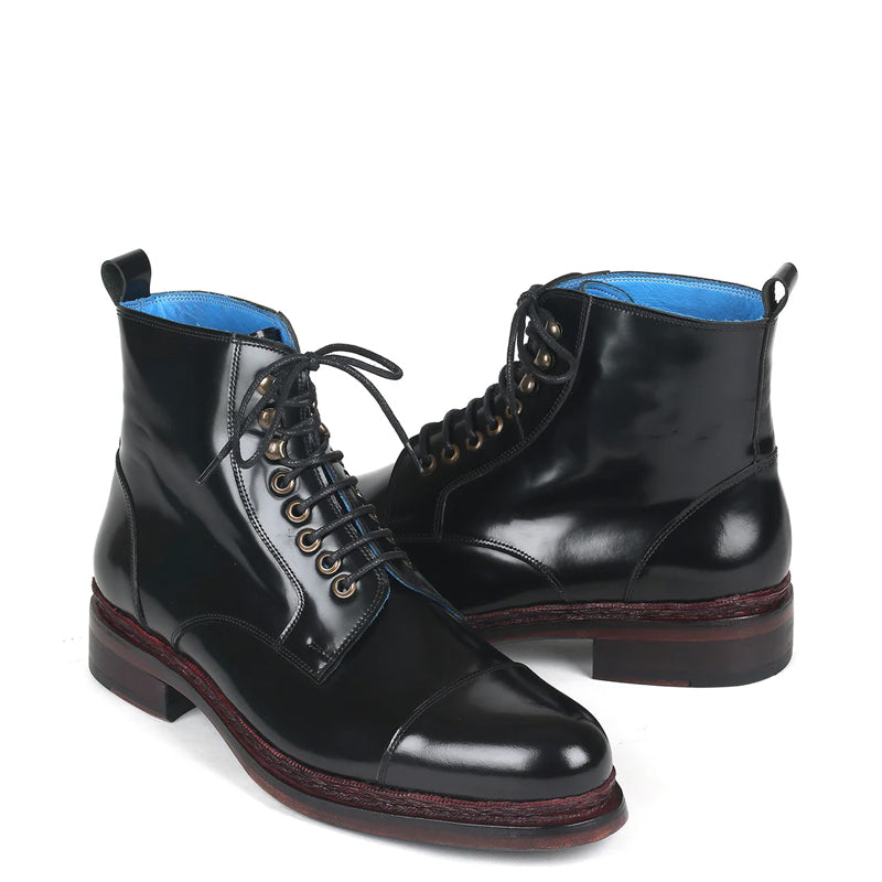 Men Polished Leather Ankle Boot Black