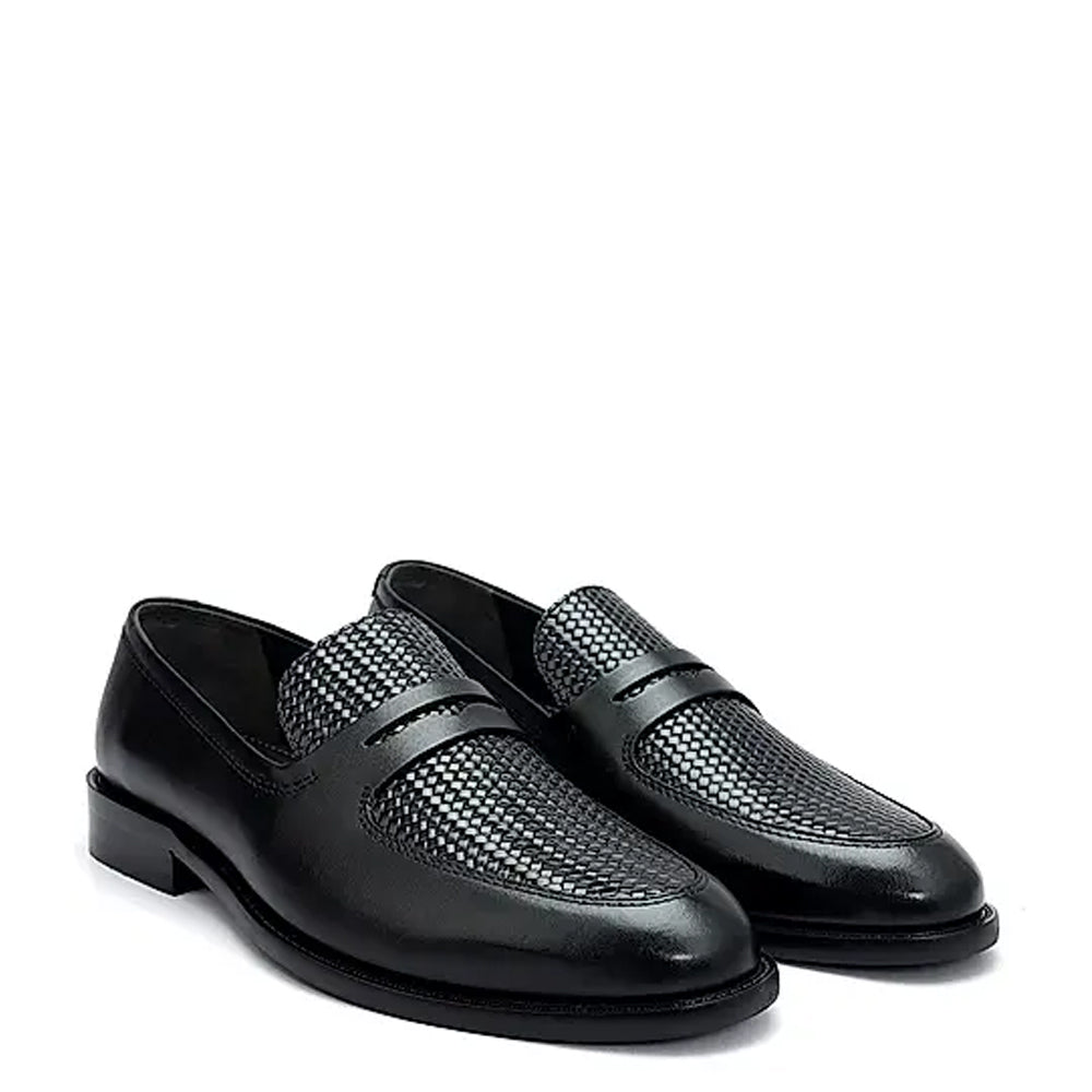 Men Handmade Textured Leather Formal Black Loafer