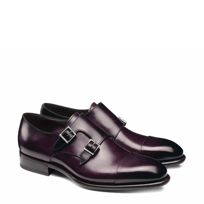 Leather Double Monk Strap Men Shoes