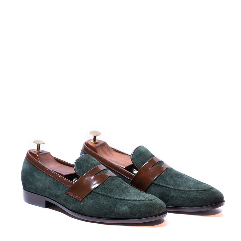 Classic Penny Suede Handmade Leather Loafer Green
