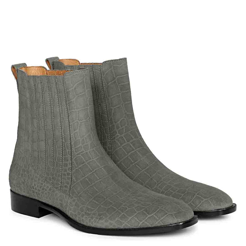 Croco Print Suede Leather Chelsea Boots
