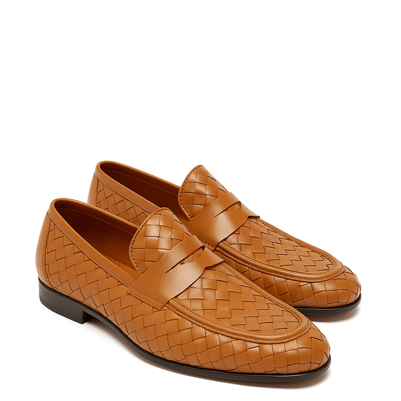 Black Woven Texture Leather Loafer for Men