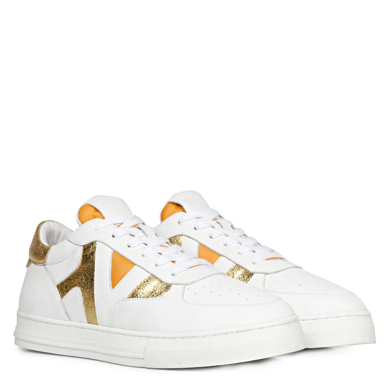 Leather Handcrafted White and Orange Sneaker For Men