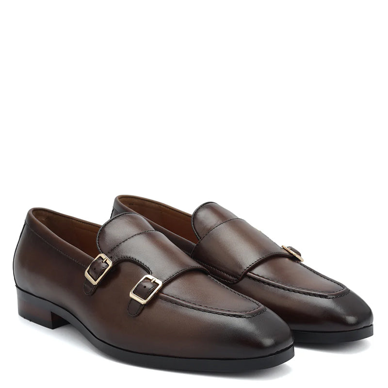 Men Classic Handmade Leather Double Monk Shoes