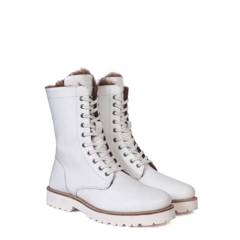 Men Chunky High Leather Ankle White Boot
