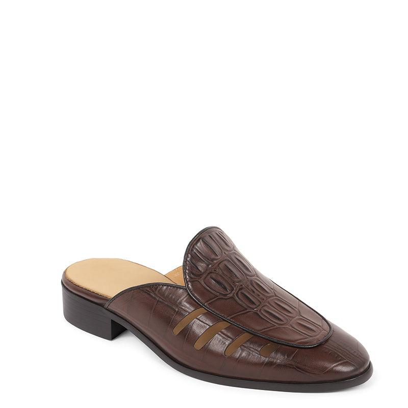 Stylish Croco Leather Mule Brown