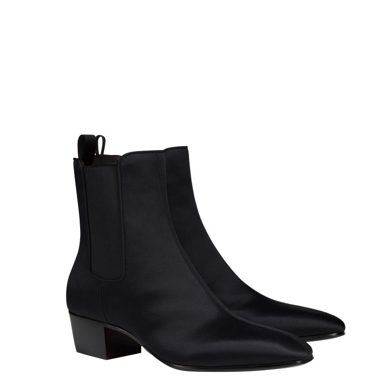 Luxury Black Chelsea Pointed Toe Boot with Low Block Heel