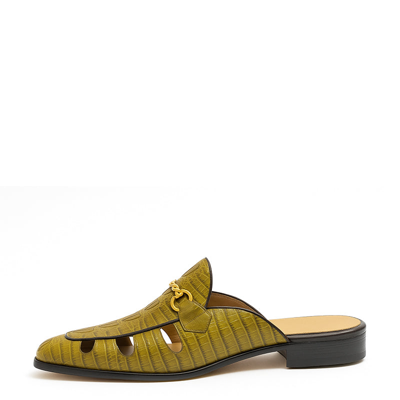 Embellished Textured Leather Mule Black