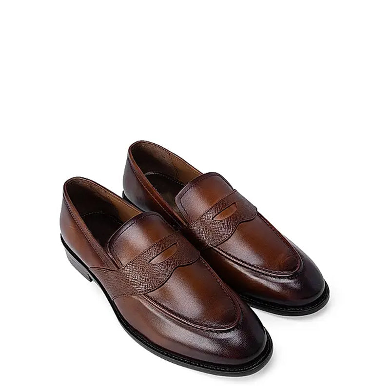 Textured Strap Leather Brown Loafer Shoe
