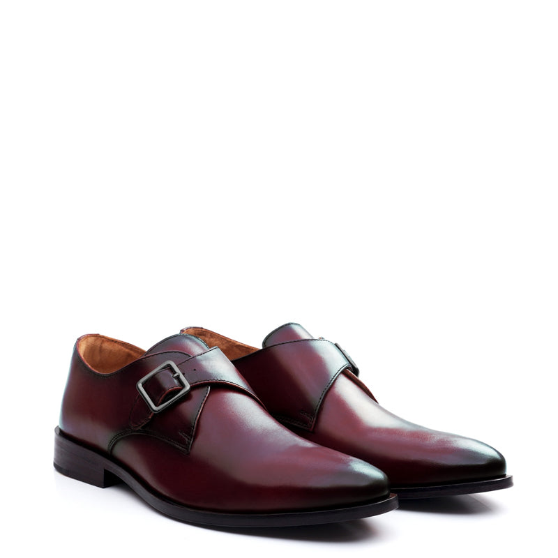Premium Single Monk Strap Leather Burgundy Shoe For Men