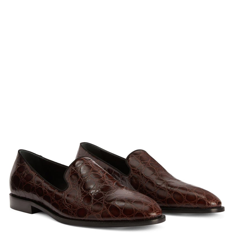 Pure Solid Leather Croco Textured Black Loafer