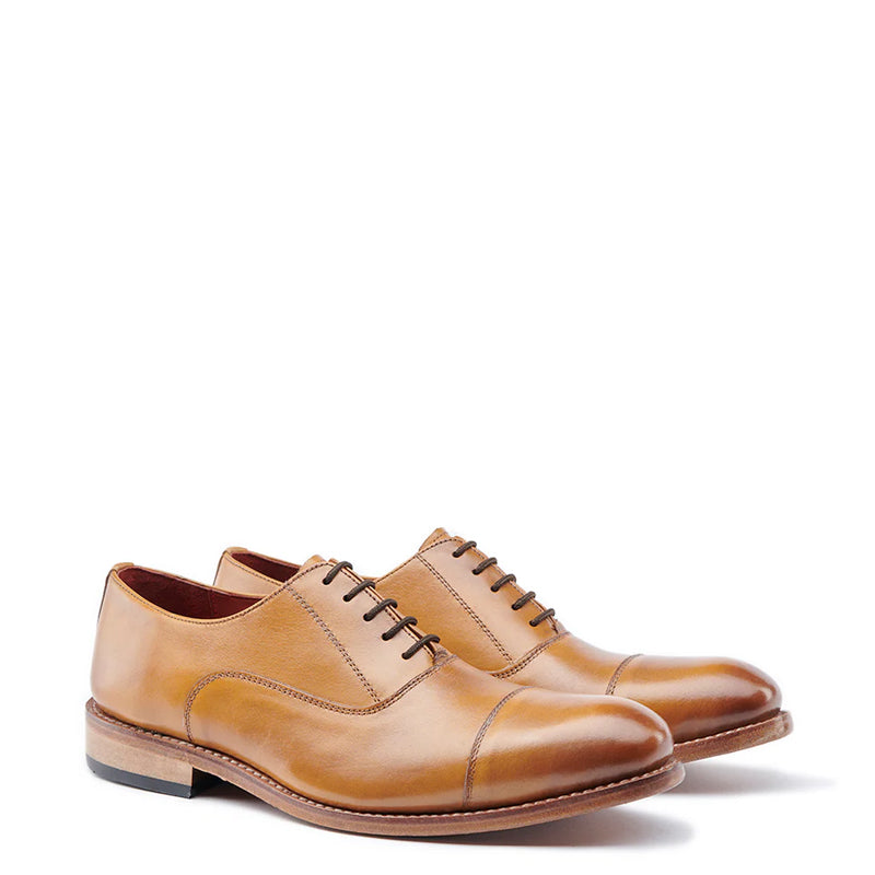 Plain Shiny Leather Cap-Toe Oxford Shoes