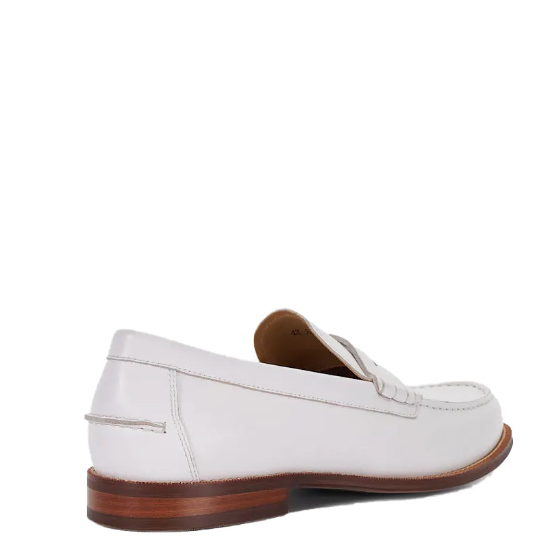 Leather Penny Trim White Loafer For Men