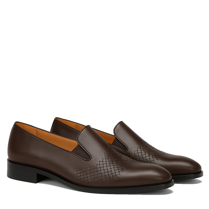 Elegant Brown Woven Leather Loafer