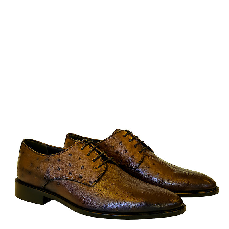 Luxury Brown Textured Lace-up Dress Shoes with Pointed Toe