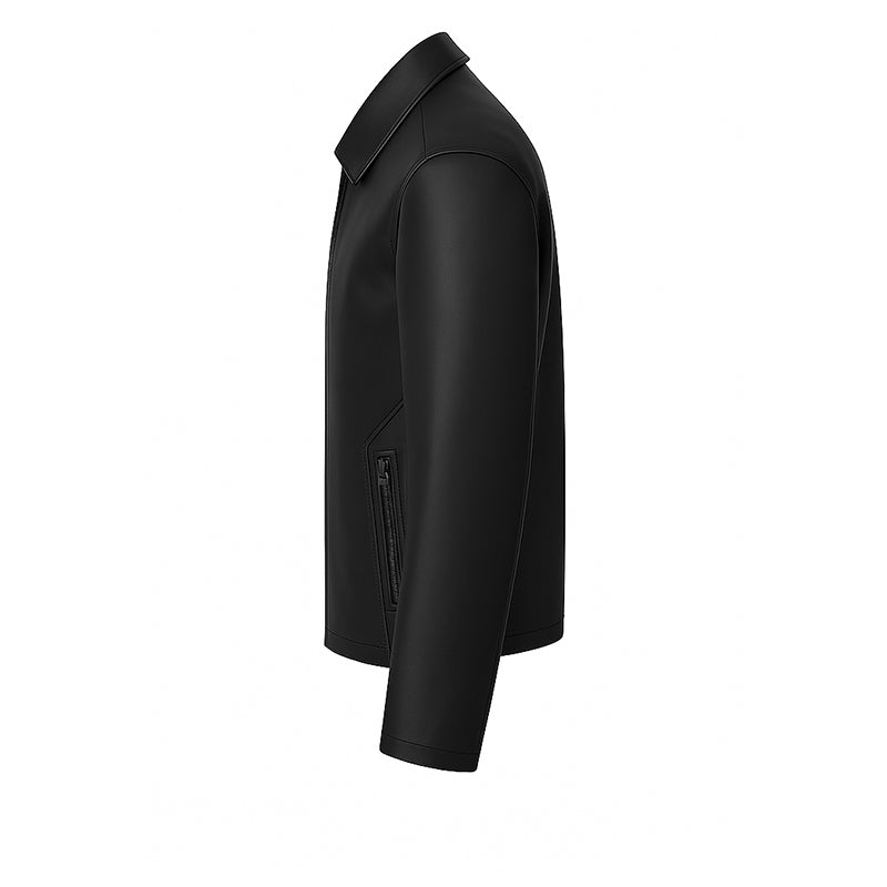 Men's Plain Casual Brown Leather Jacket with Collar