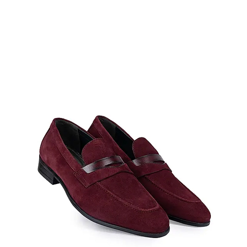 Classic Burgundy Suede Leather Penny Moccasins Loafer
