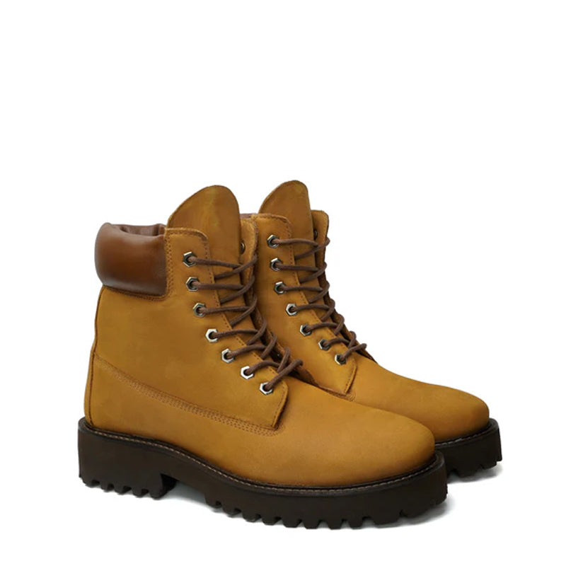 Suede Leather Lace-Up Biker Black Boot