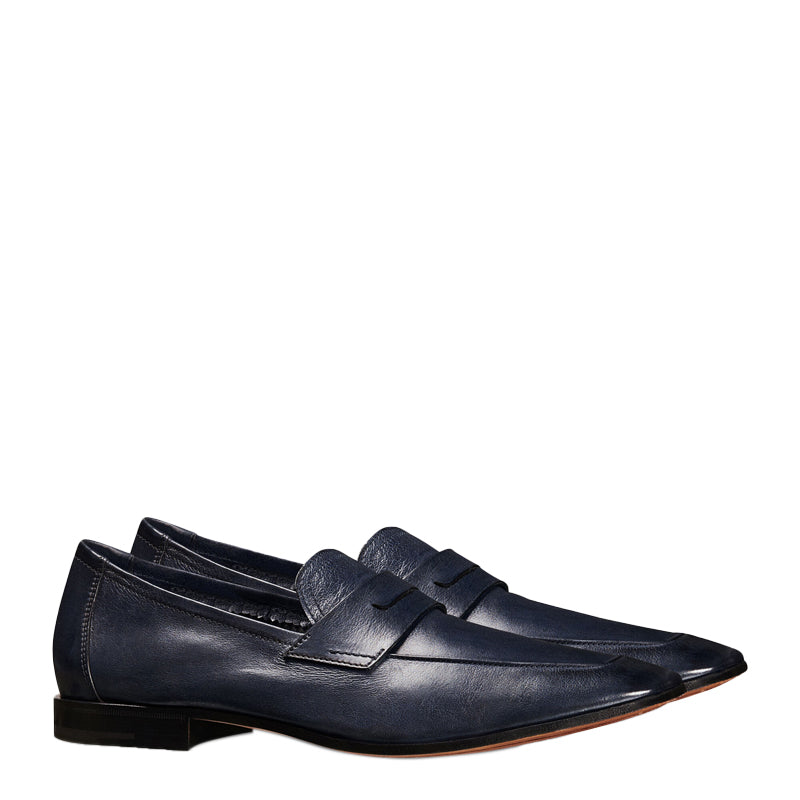 Men Handmade Plain Leather Blue Loafer
