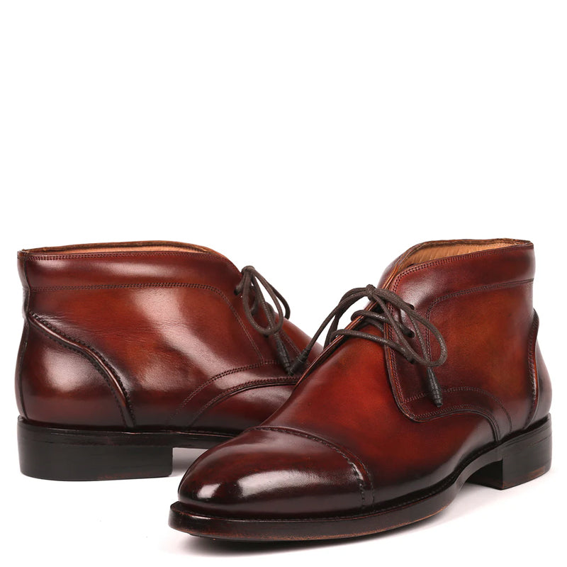 Polished Pure Leather Handpainted Cap-Toe Chukkas Brown Boot
