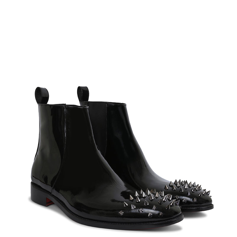 Black Leather Cuban Boots With Silver Studs