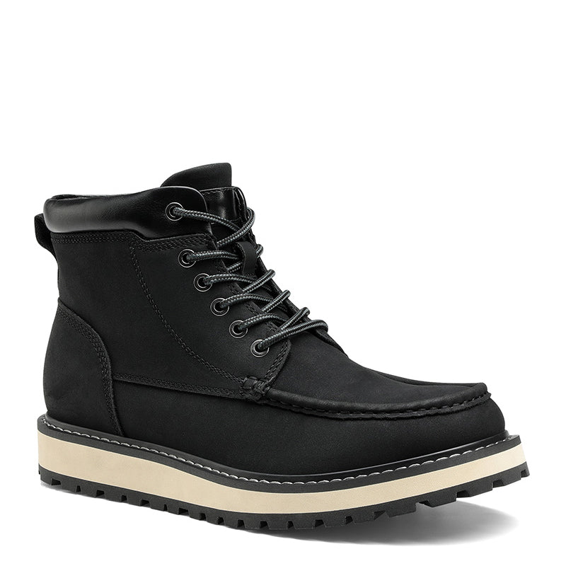 Men's Moc Toe Boot Fashion Comfort Casual Wedge Boot Black