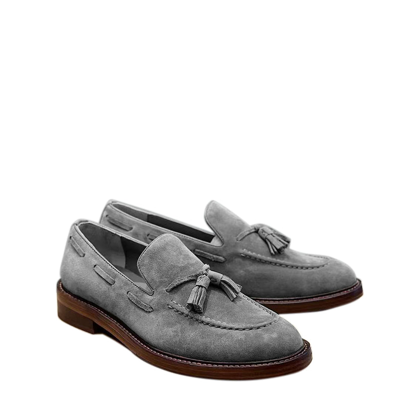 Comfort Tassel Penny Loafer in Gray Suede Leather
