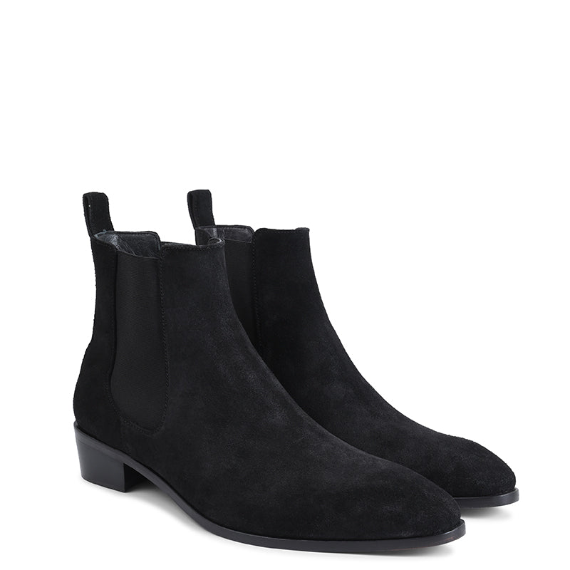 Men Black Suede Leather Plain Chelsea Boots