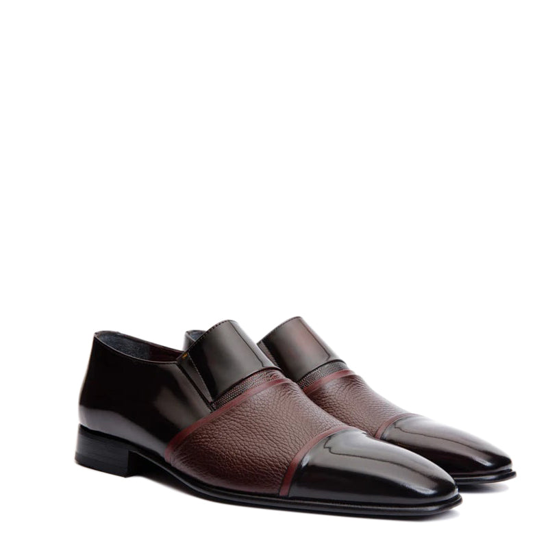 Wine Leather Cap Toe Loafer Men Shoe