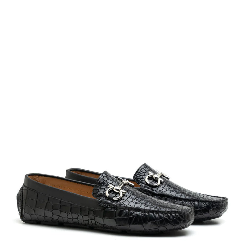 Men’s Black Croc Emboss Driving Loafer