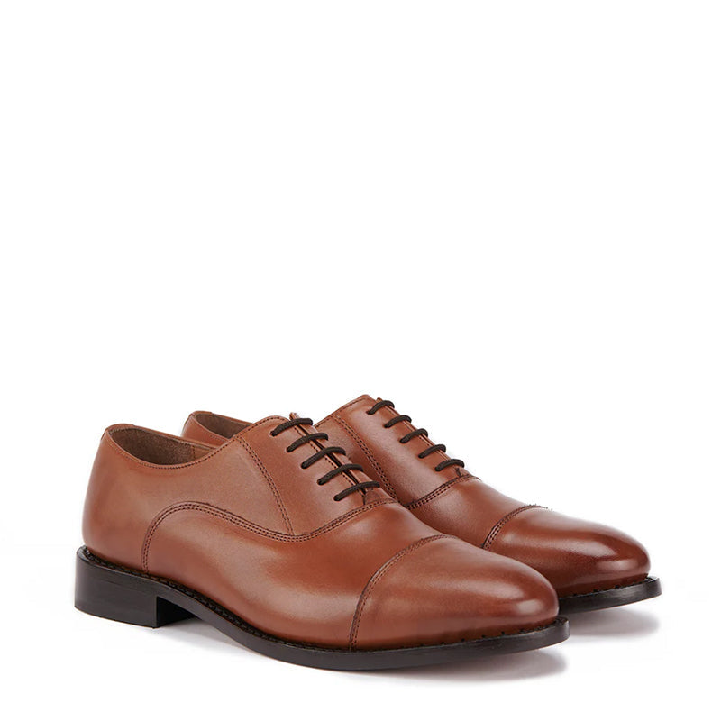 Plain Shiny Leather Cap-Toe Oxford Shoes