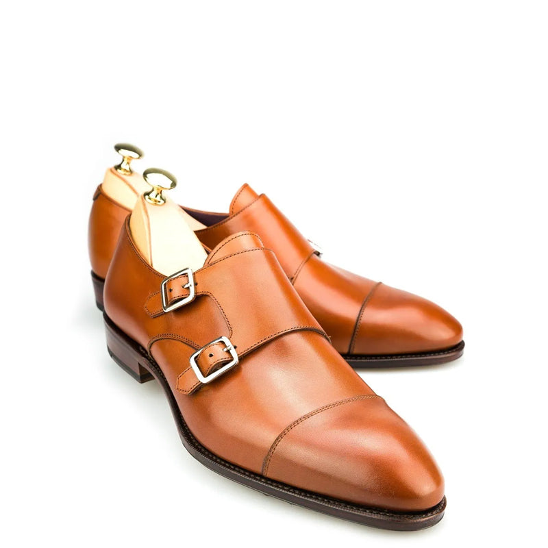 Premium Captoe Leather Double MonkStrap Shoe Brown