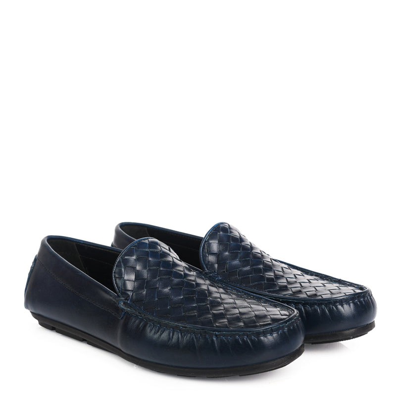 Men Solid Casual Leather Dark Blue Loafer