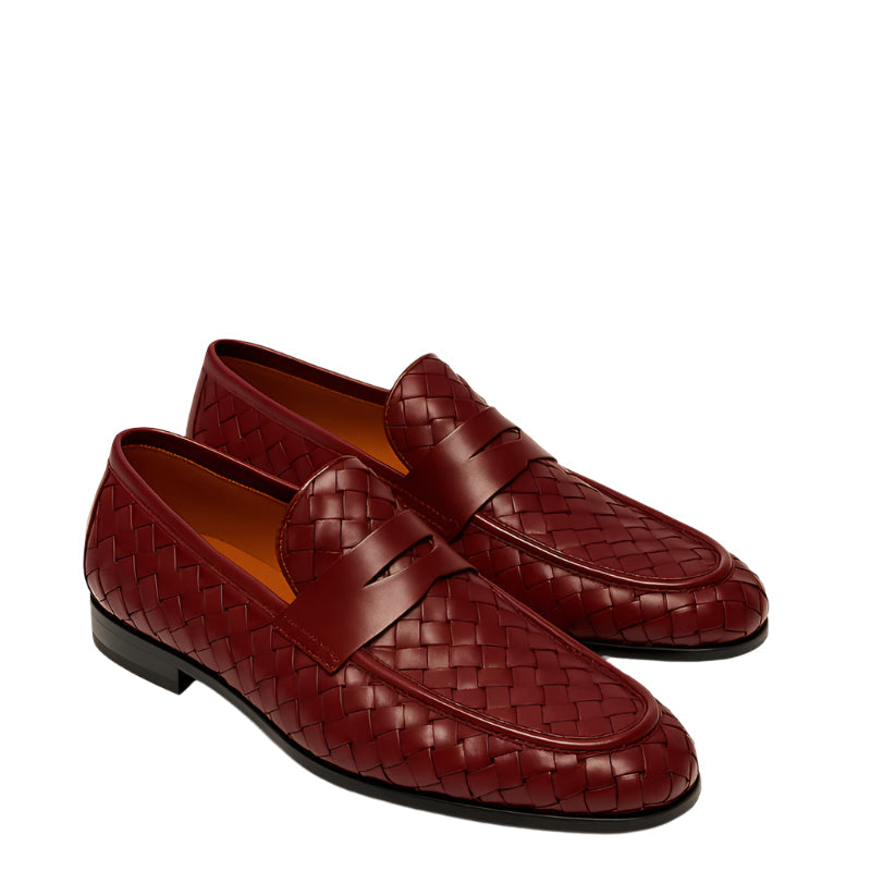 Blue Woven Texture Leather Loafer for Men