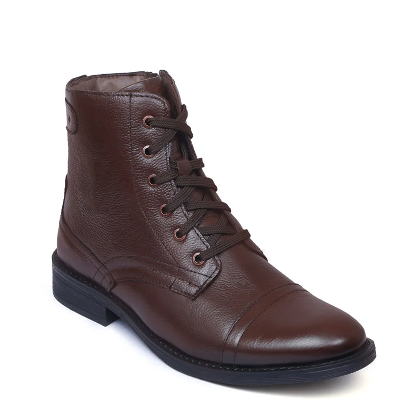 Men Lace-Up Leather Casual High Ankle Boot Black
