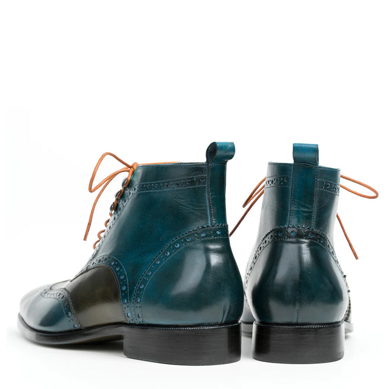 Men Solid Leather Wingtip Ankle Boot Green and Blue