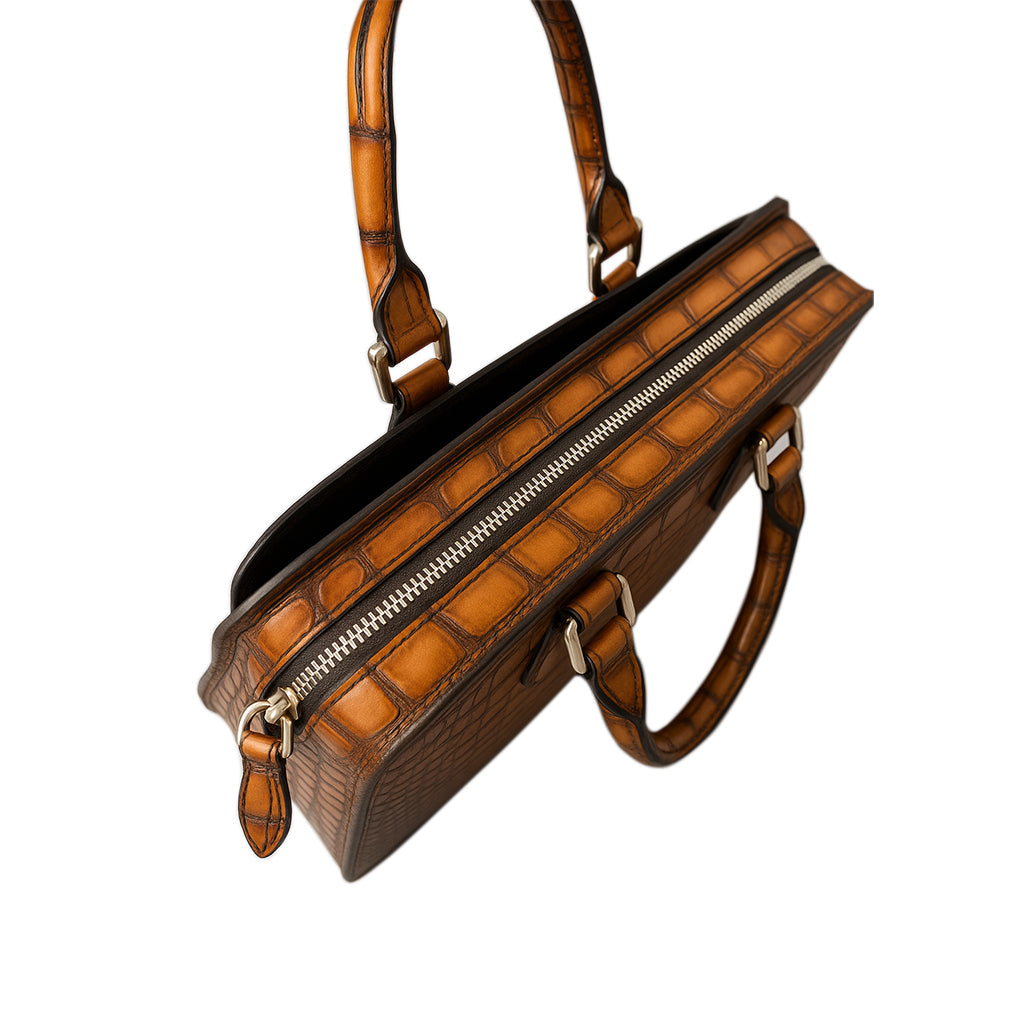 Men's Original Luxury Brown Crocodile Leather Briefcase Bag