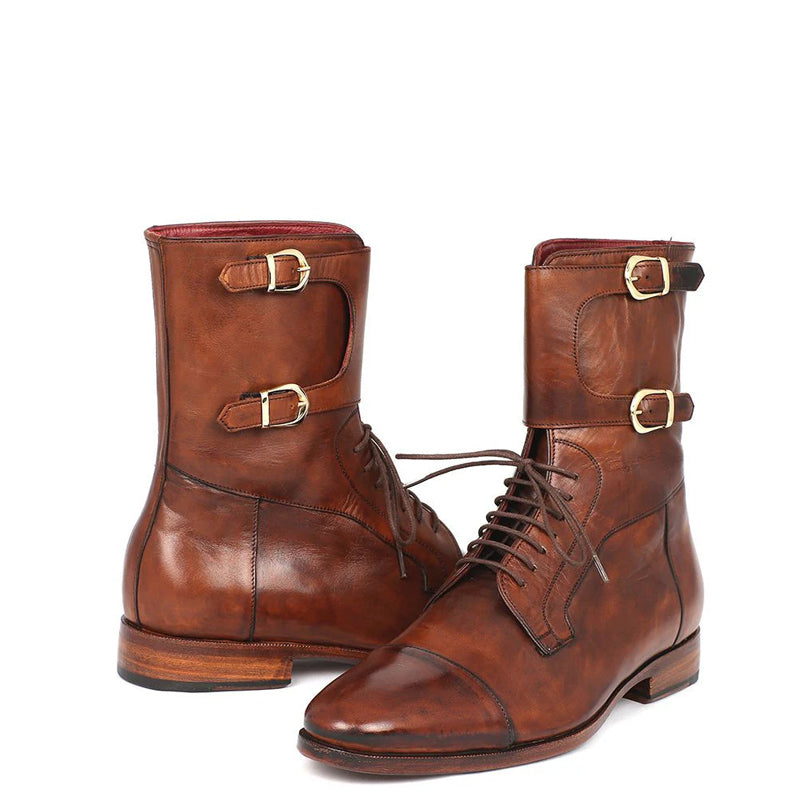 Men Cap-Toe Leather High Ankle Boot Black